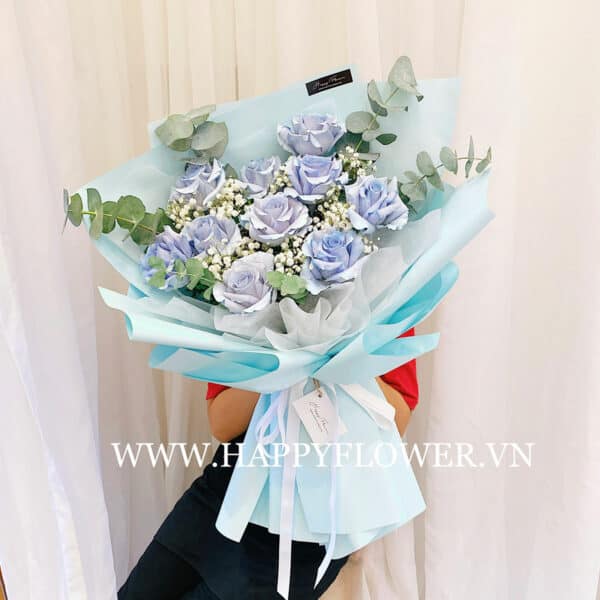 SKY BLUE 10B MIX BABY VÀ LÁ BẠC (giấy xanh blue)