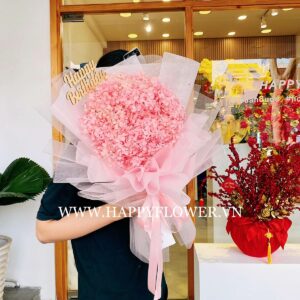 BÓ HOA KHÔ CẨM TÚ CẦU SWEETIE (giấy hồng)